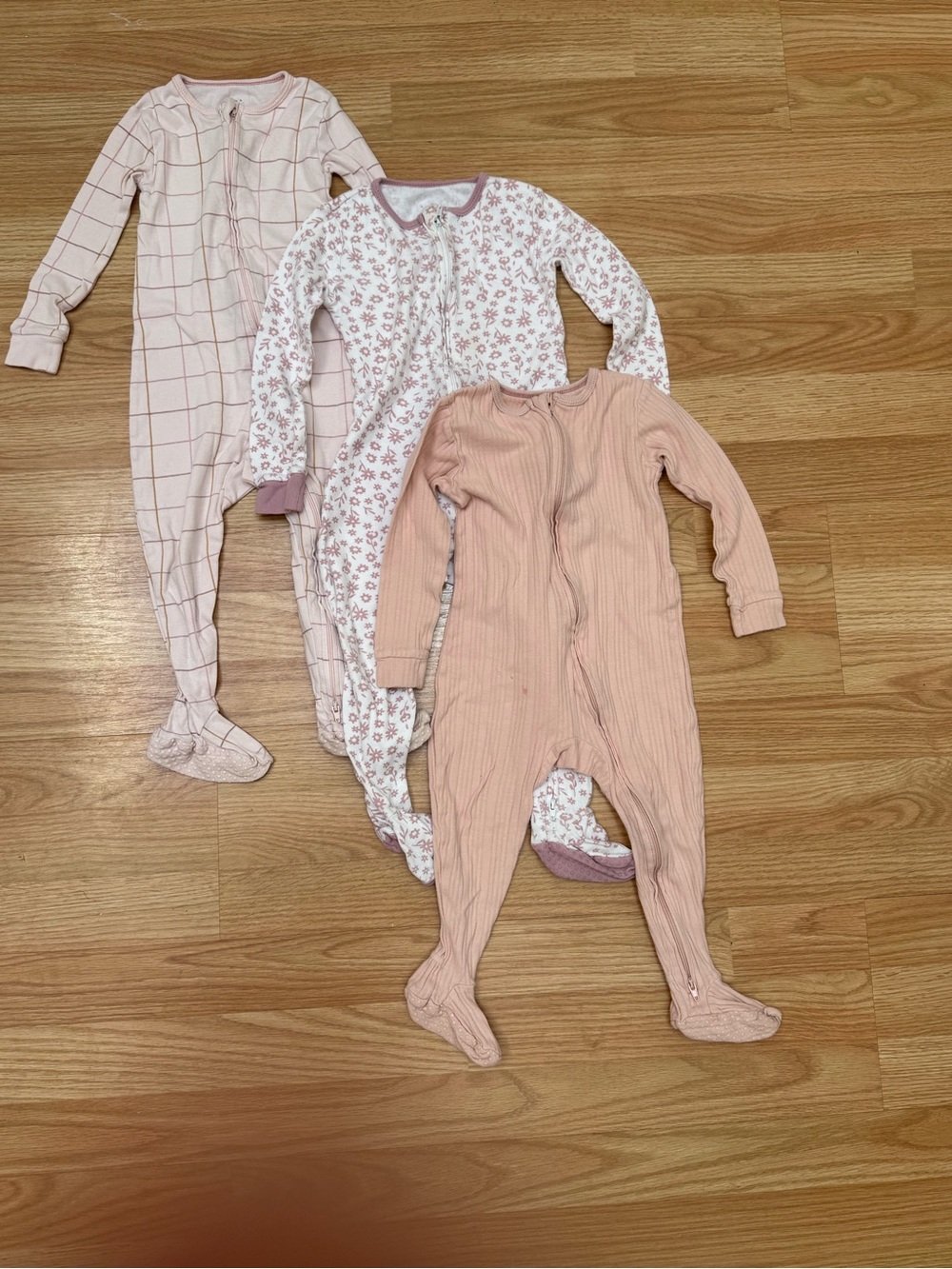 cloud island Pink Mix Footed One-Piece Sleepers - 3 Pack